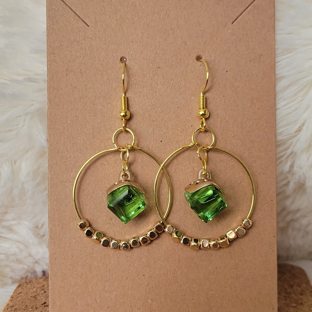 Elegant Gold and Green Earrings